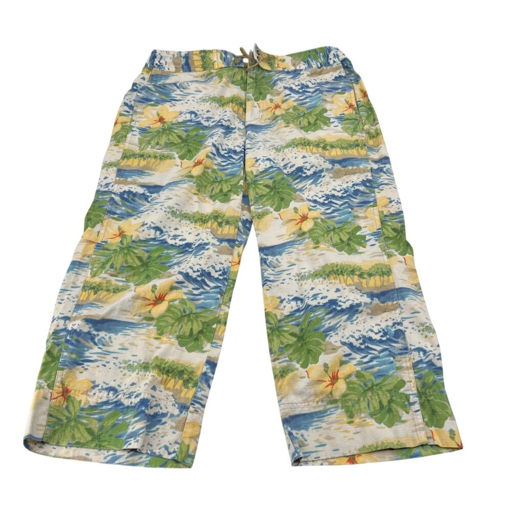 Liz‎ Claiborne Women's Floral Tropical Print Audra Capri Pants Size 12 Cotton